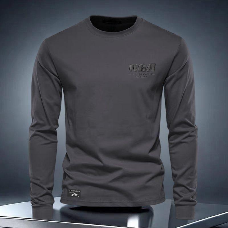 

Футболка с длинным рукавом Толстовка Мужская Новая Круглый вырез Вышитая Свободная Большого размера Повседневный Универсальный Топ L темно серый