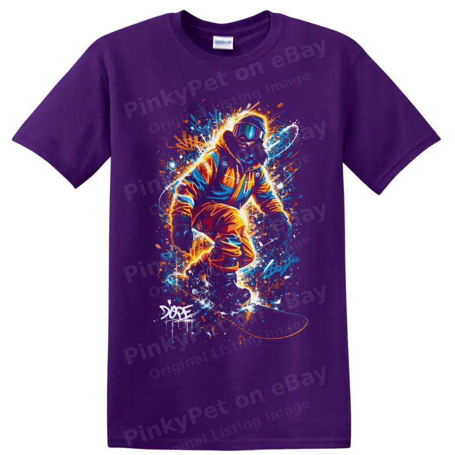 Snowboarder T Shirt Neon Winter Sports Graphic W/ Color Splash Art Street Tee