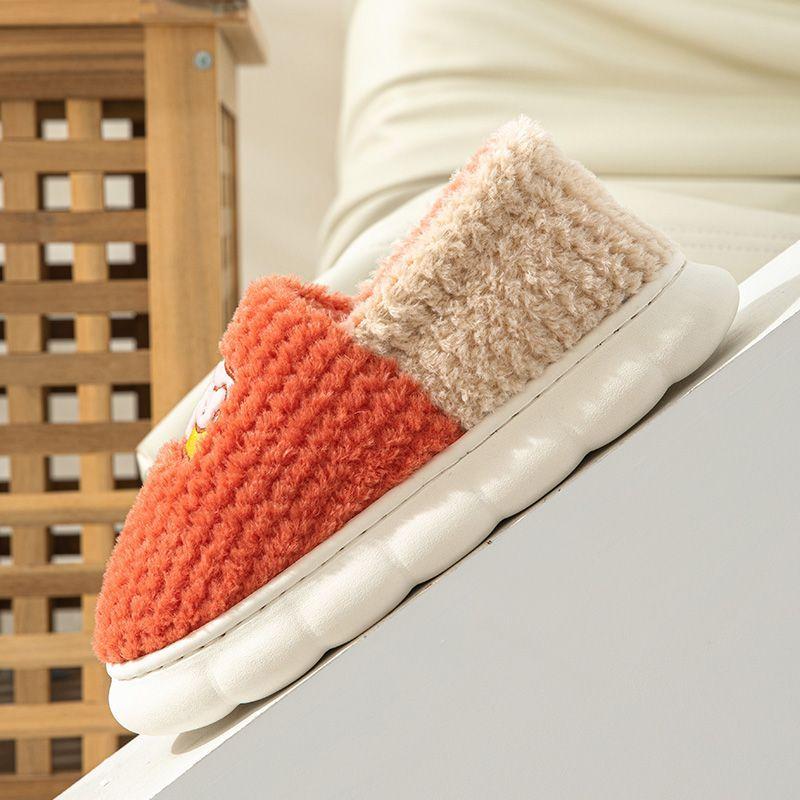 Winter Cotton Slippers Men's Bag and Warm Home Couple Indoor Anti Slip Thick Sole Dormitory Cartoon Hairy Shoes Women