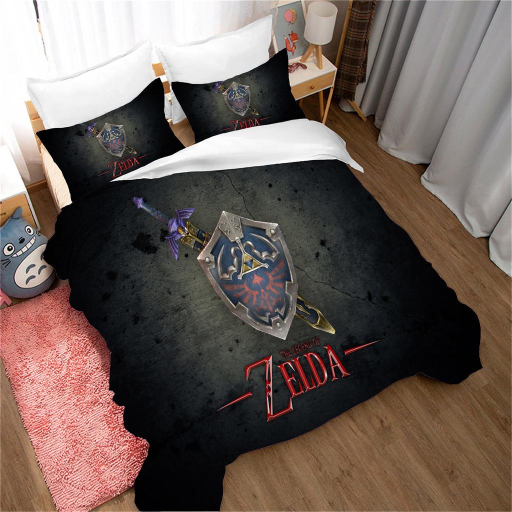 Legend of Zelda Santa Claus Christmas Tree Reindeer Anime Printed Bedding Set Duvet Cover Queen Cotton Cute Cartoon Quilt Cover