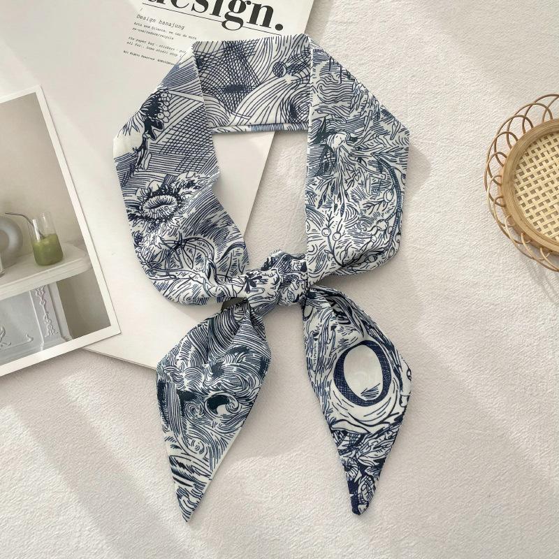 Écharpe Longue en Soie Fine 6*94cm Modèle Élancé Tempérament Bandeau pour Cheveux Femmes Tout-All Match Bandelette Double Face