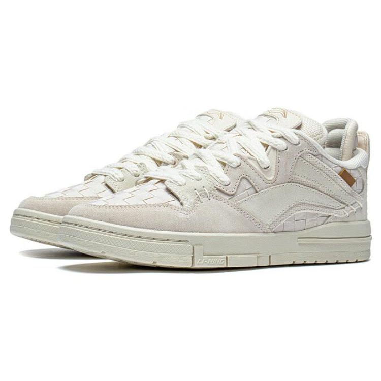 Li Ning Wei Wu Pro Fabric Cow Split Leather Suede Non-Slip Low-Top Skate Shoes Women sneaker White AECT032-1