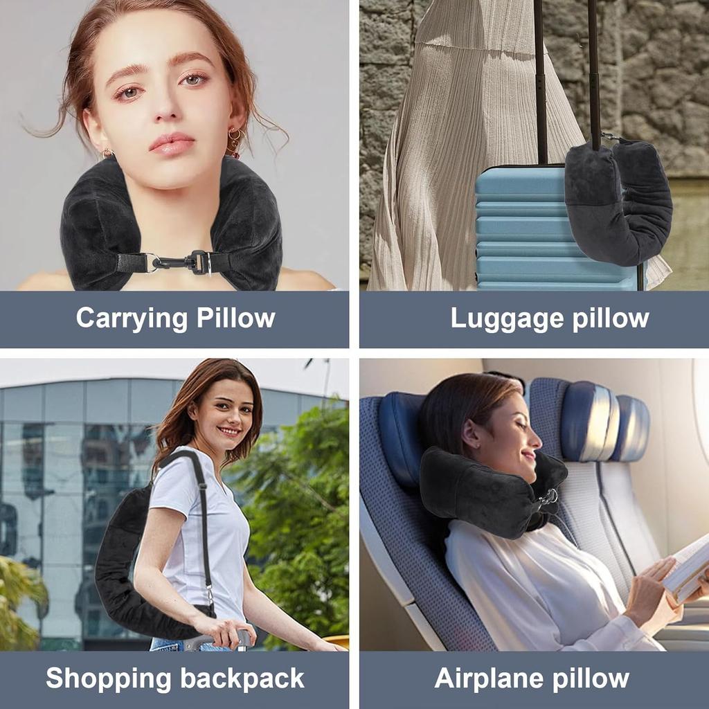 Travel Neck Pillow U-shaped, Adjustable Soft Wool Cover, Can Be Filled with Clothing for Comfort