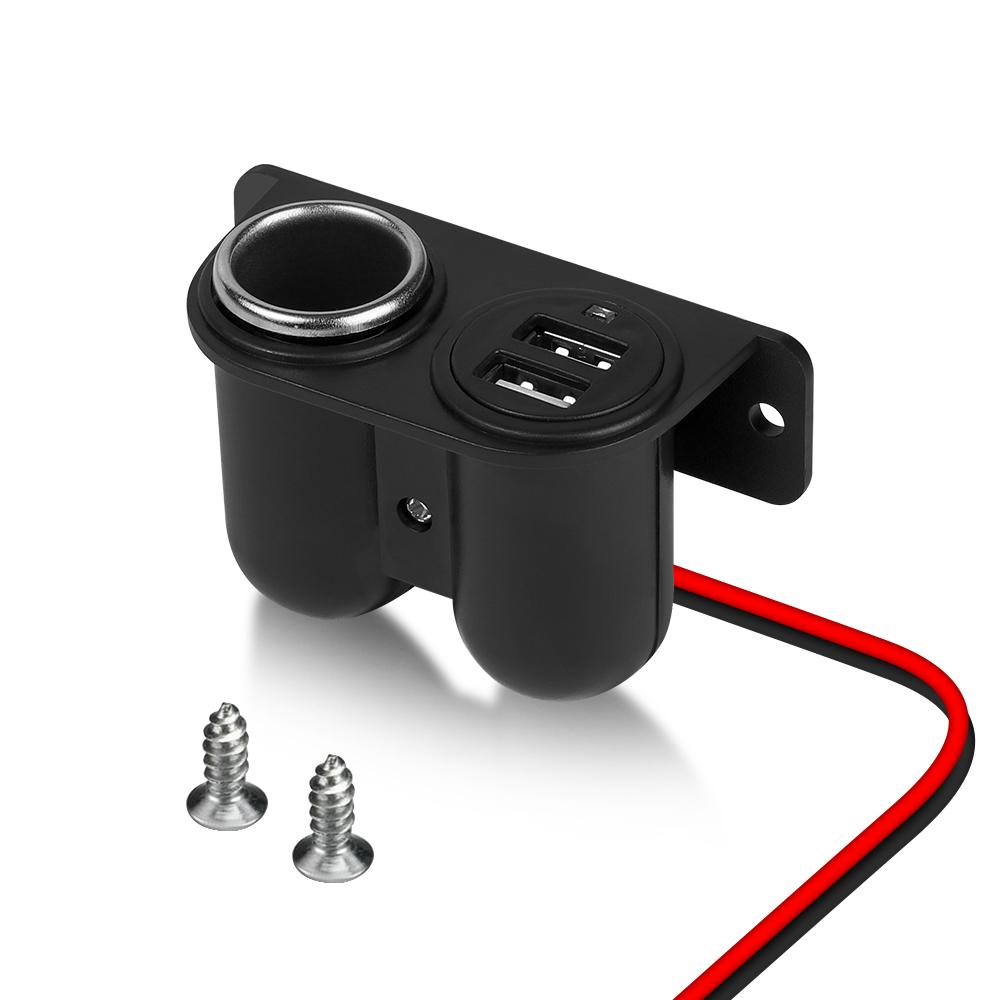 

Автомобильное зарядное гнездо прикуривателя водонепроницаемое двойное зарядное устройство USB адаптер питания для автомобиля мотоцикла лодки морского квадроцикла автофургона чёрный