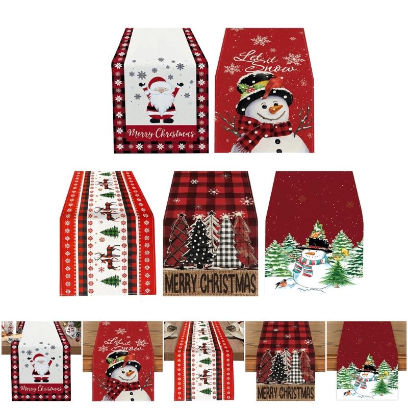 Tablecloth Table Runner Santa Snowman Reindeer Linen Table Cloth for Various Christmas Occasion