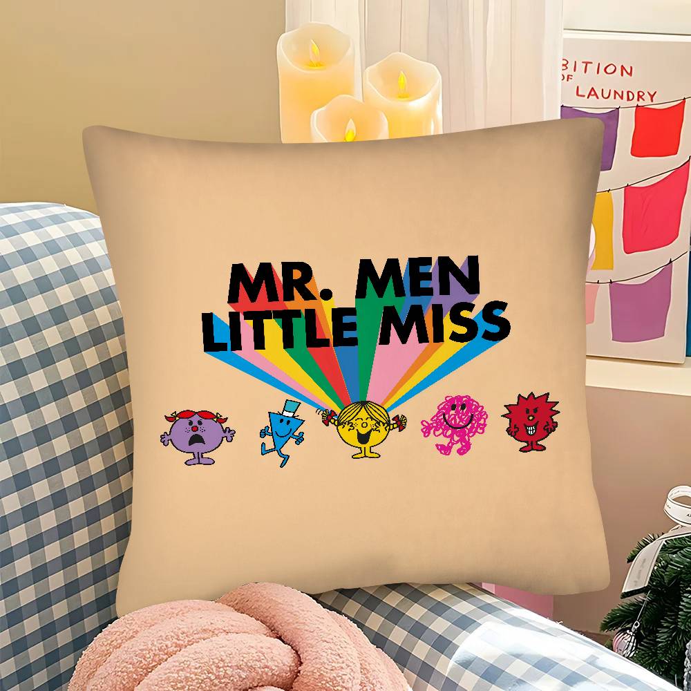 1pc Mr.Men And L-Little M-Miss Pillow Case Fashion Square Pillowcase Bedroom Sofa Room Ins Decoration Leisure