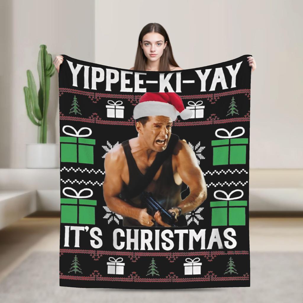 John McClane Christmas Die Hard Blanket Yippee Ki Yay Flannel Novelty Warm Throw Blankets for Bedspread Decoration Office