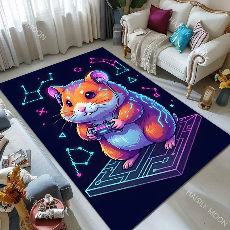 Hamster Gaming Headphones Circuit print Carpet for Living Room Bedroom Sofa Home Decor Rus Non-slip Floor Mat Luxury Gift