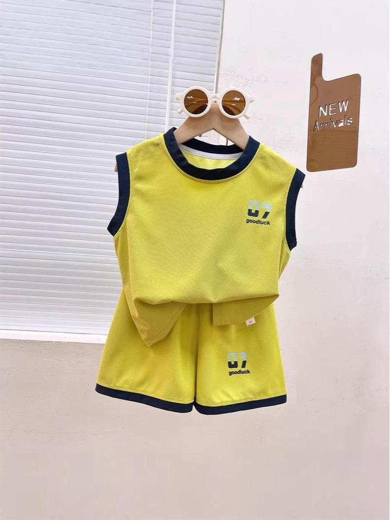 Children's Waffle Knit Sleeveless Sports Set – Breathable 2-Piece Basketball Uniform for Boys and Girls