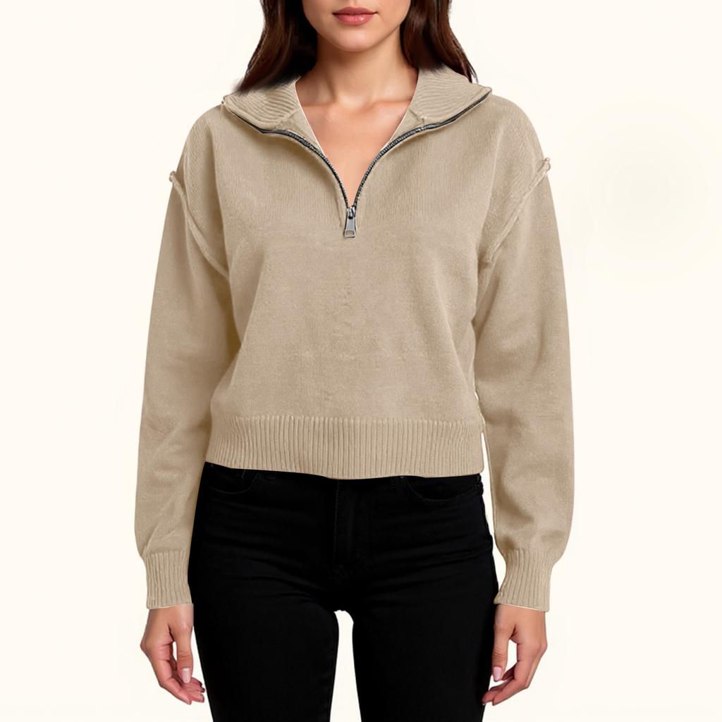 Women's Fashion Loose Casual Half Zip Lapel Pullover Sweater