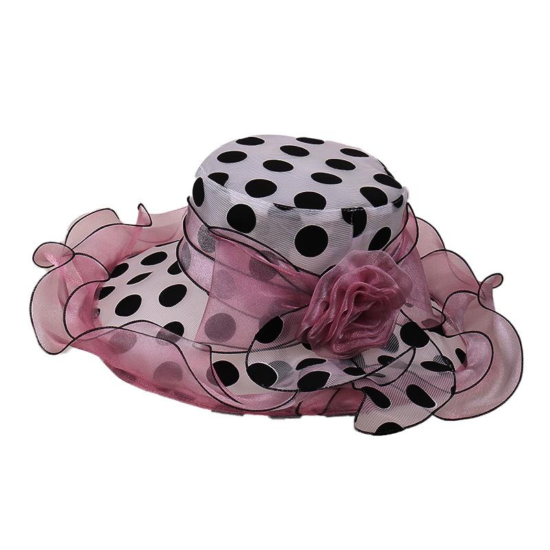 

New organza wavy edge beach hat polka dot flower sun hat children s mesh thin summer sun hat світло-рожевий колір
