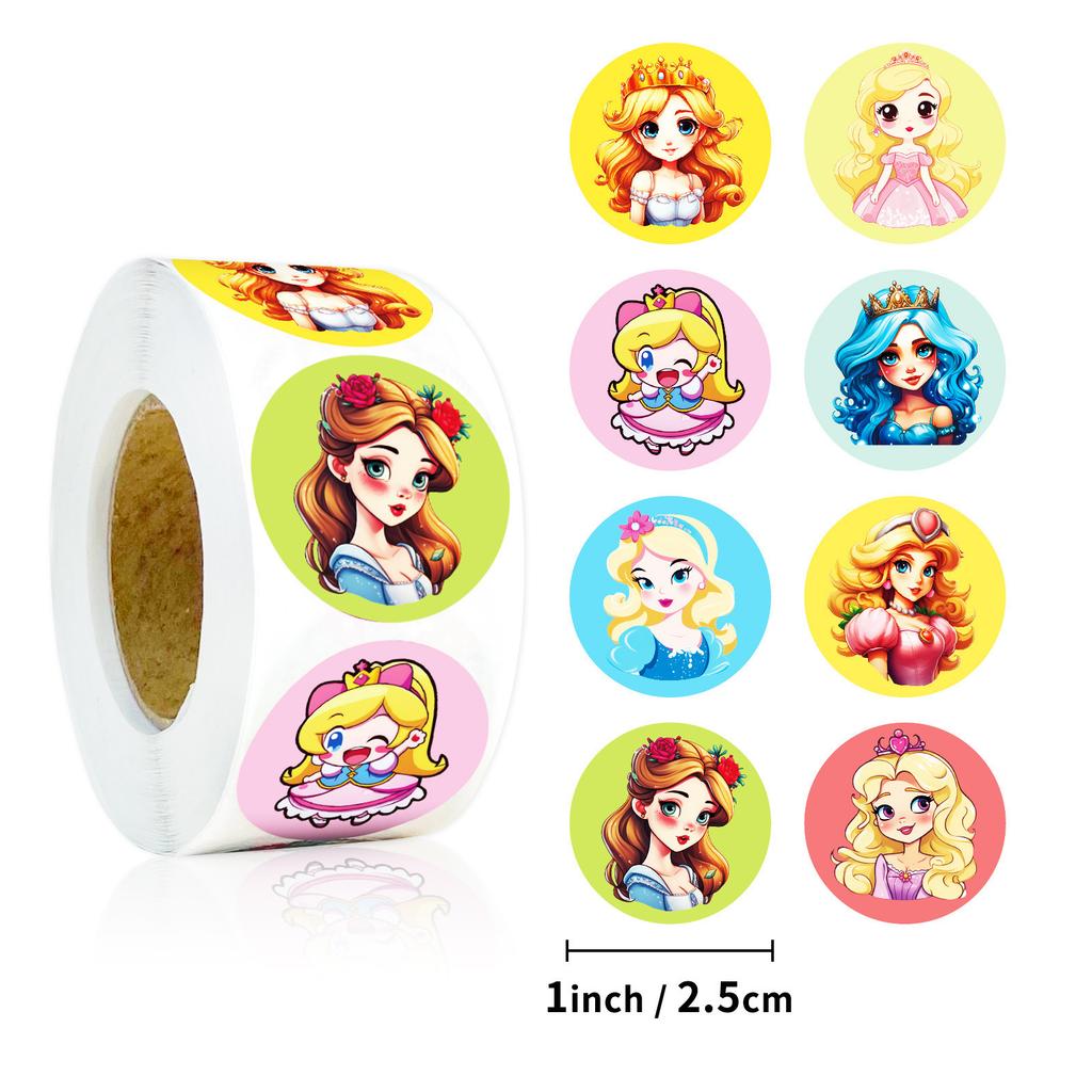 500 Pieces/roll Cartoon Princess Sticker Roll Sticker New Product Water Cup Notebook Decoration Sticker Seal