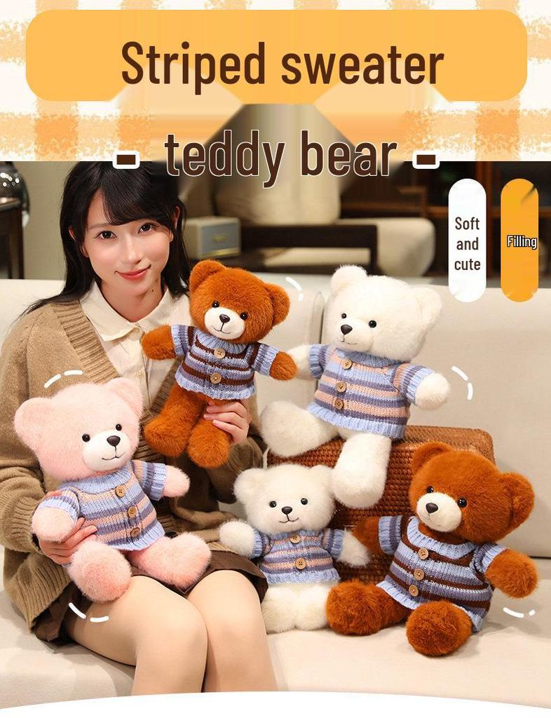 Adorable Bear Plush Doll – Cute Sweater, Soothing Sleep Toy, Perfect Gift for Girls