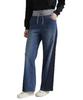WAIST RIB COLOR BLOCKED DENIM PANTS Women's Denim Elastic Waist Drawstring Stretch Easy Plain S Size 367 Indigo 783-6111603