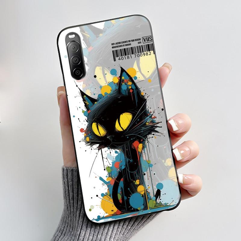 Fodral För Sony Xperia 10 II / 10 III Mobilskal Estetiskt Mode Söt Katt Astronaut Svart Silikon Mjuk Stötdämpande Baksidesskydd