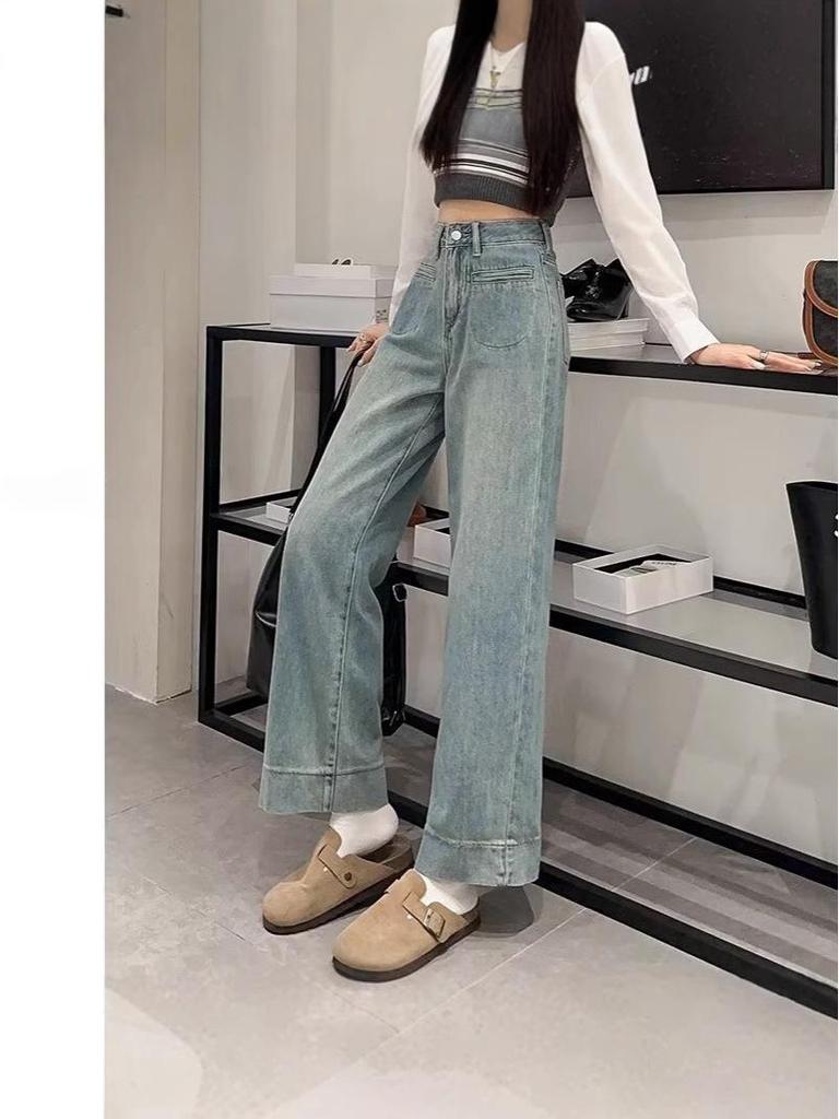 Women's High-Waisted Retro Straight-Leg Jeans - Spring & Autumn 2024 Collection