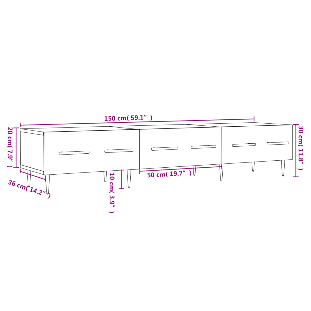 TV Cabinet White 150x36x30 cm Particleboard