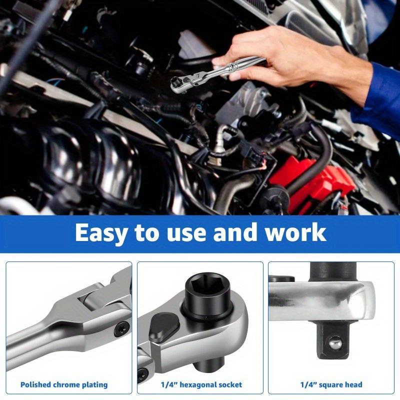 Ratchet Handle Chrome Vanadium Steel 2-in-1 Multi-Purpose Reversible Resilient Head Ratchet Wrench 1/4'' Drive Ratchet Handle