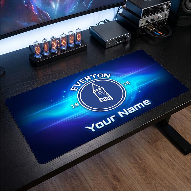 Everton FC Custom Large Mouse Pad, Personalized Name Text Print, Football Logo Non‑Slip Desk Mat Gaming Gift