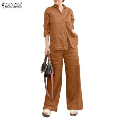 Kadın Uzun Kollu Bluz ve Pantolon Rahat İki Parça Takım Elbise Setleri