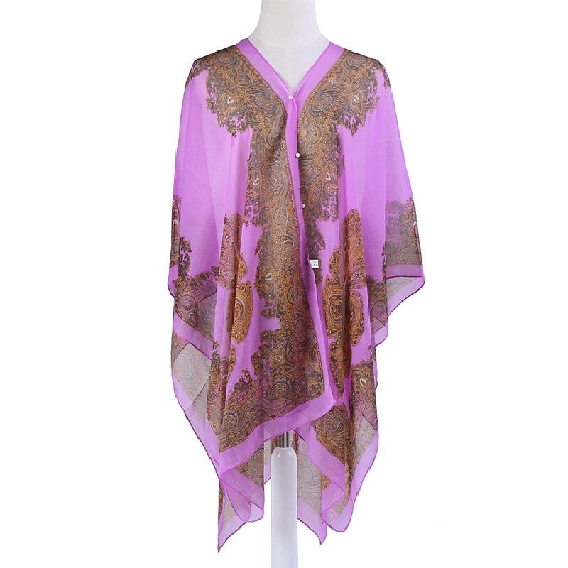 Elegant 2018 Women Chiffon Blouse Coat With Boho Floral Design For Beach Cover Up