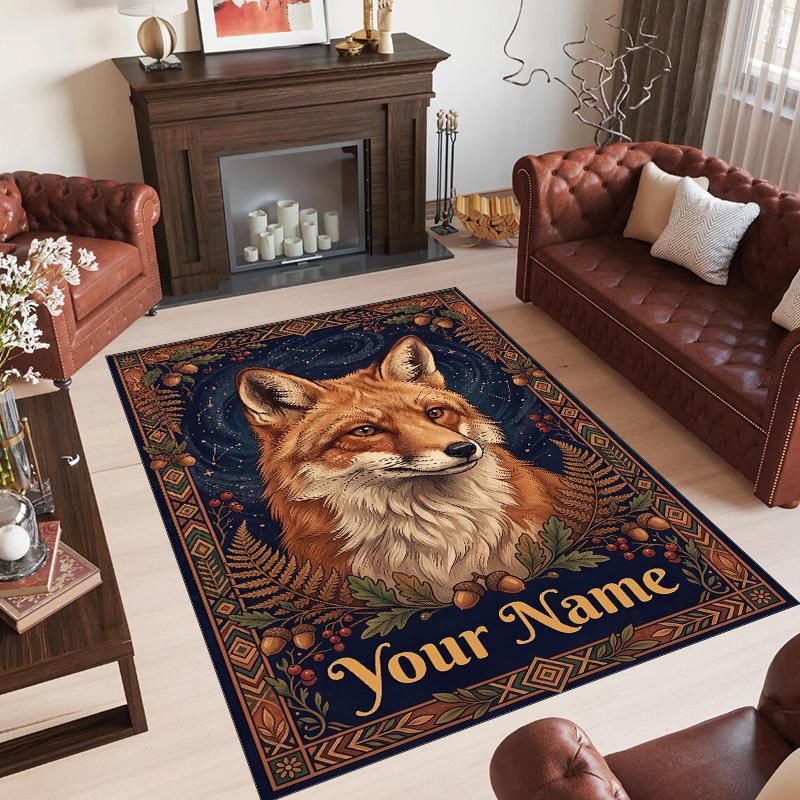 Fox Theme Crystal Velvet Floor Rug Personalized Custom Name Text Warm Carpet Home Decoration