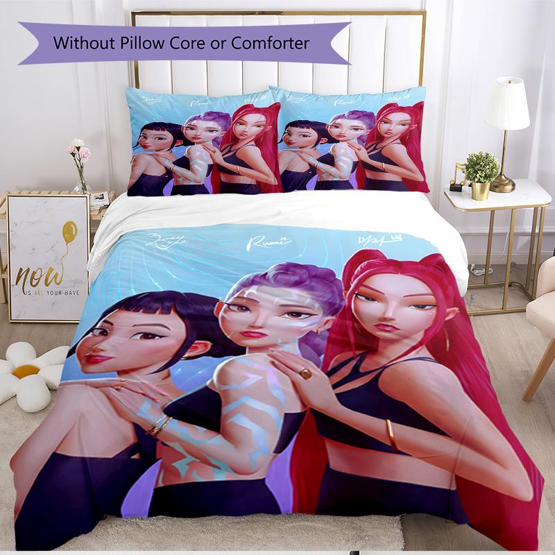 3pcs Duvet Cover Set (1*Duvet Cover + 2*Pillowcase, Without Core), KPop Demon Hunters Print Soft All‑Season Bedding Set, Home Bedroom Decor Gift