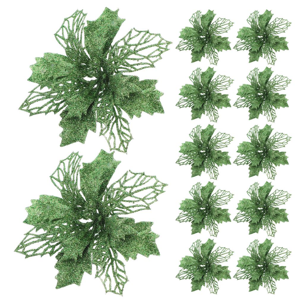 10pcs Christmas Glitter Poinsettia Flowers Tree naments Flower Artificial Decoration Tree nament Xmas Party Supplies