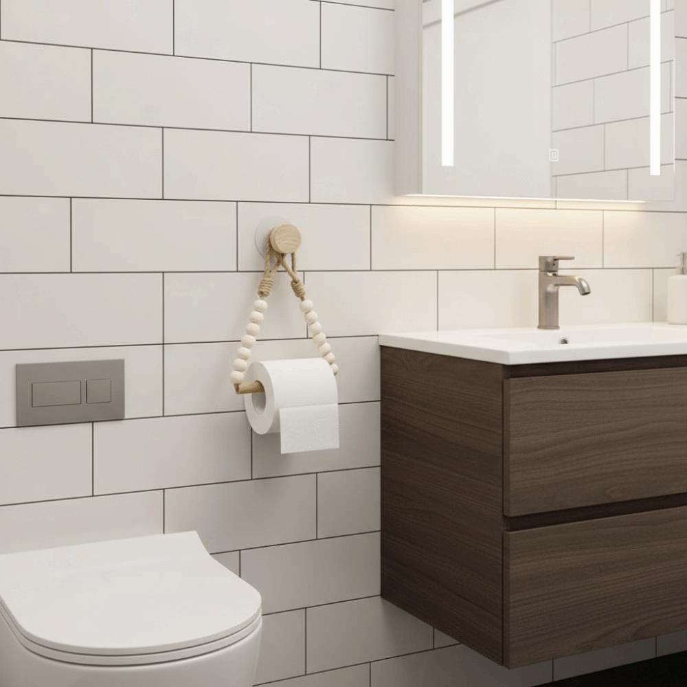 Nordic Style Wood Tissue Holder Handwoven Rope Roll Paper Holder Towel Display