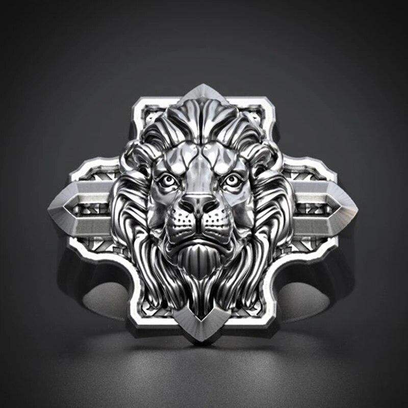 FDLK New Retro Style Cross Crown Lion Animal Ring Men's Domineering Gothic Punk Hip Hop Rock Accessories Gift Wholesale