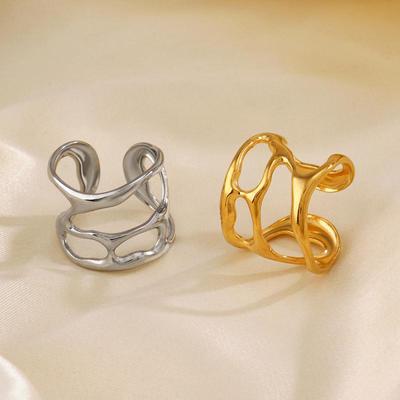 Stainless Steel Rings Vintage Geometric Irregular Melt Metal Open Rings for Women Hollow Cool Punk Finger Ring Jewelry Gifts