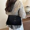 Yogodlns Lässige Koreanische Stil Quaste Umhängetasche Einfarbige PU-Leder Wildleder Handtasche Ethnischer Stil Bohème Stil Achseltaschen Reisen