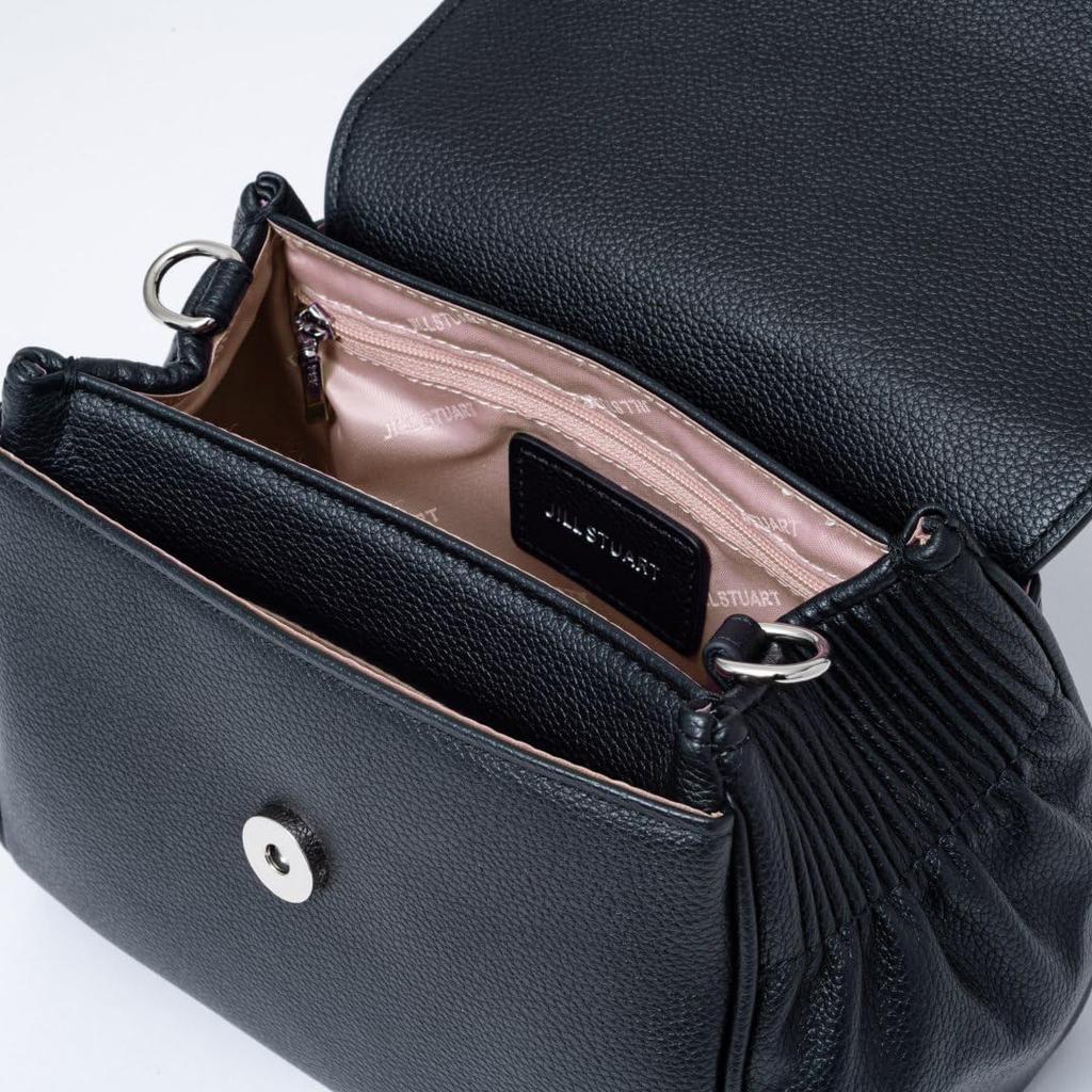 JILL STUART JSLH5CS1 Shoulder Bag Crystal Buckle Feminine Belt Design Soft Shrink Synthetic Leather Black Women's Elegant Formal Handbag