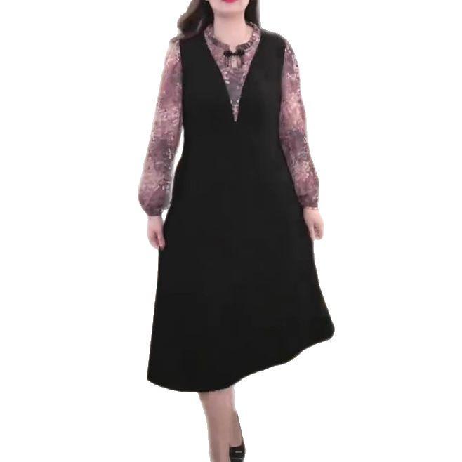 Spring French Light Luxury Slimming Lace Chiffon Dress Plus Size Fashion for Women