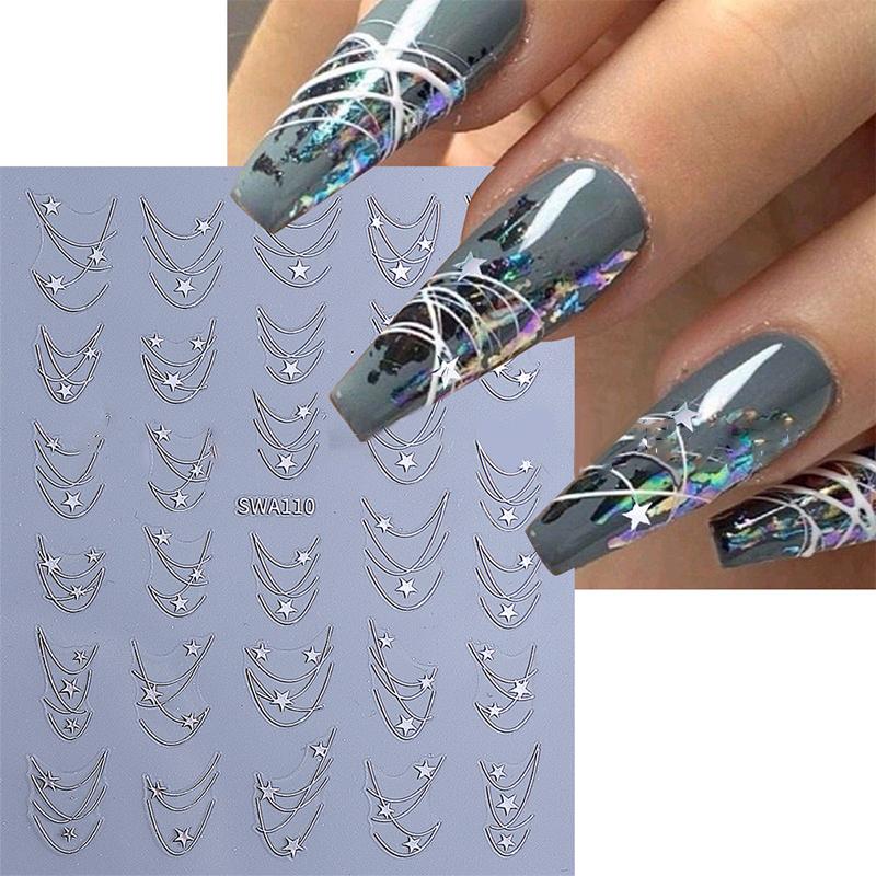 3D Gold/ Silver Star/Sun/Moon Bronzing Nail Art Sticker Laser Star Moon Styles Nail Decal Gold Silver Self-Adhesive Slider