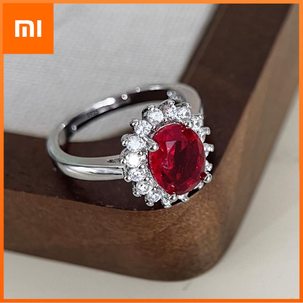 Xiaomi BF CLUB 925 Sterling Rings for Women Simple Geometric Handmade Irregular Retro Vintage Red CZ Ring Allergy For Birthday Gift