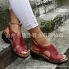 Shoes summer new sandals women's Velcro stitching hollow thick sole heel large size open toe casual