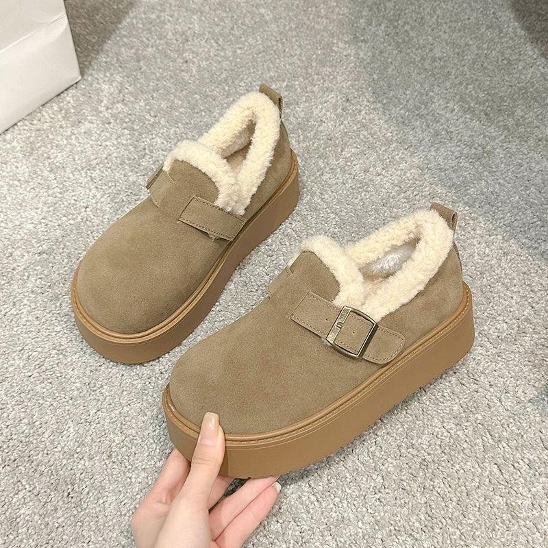 

Thick-soled Boken Shoes, Women s Fleece and Thickened Snow Boots, New Women s Shoes, Cotton Shoes 36 хаки