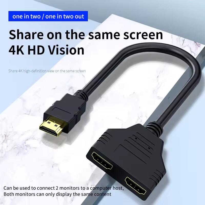 1 In 2 Out HDMI-compatible Splitter Cable 1080P 2 Dual Port Hdmi-Compatible Cable Y Splitter Adapter for Laptop Monitor TV Box