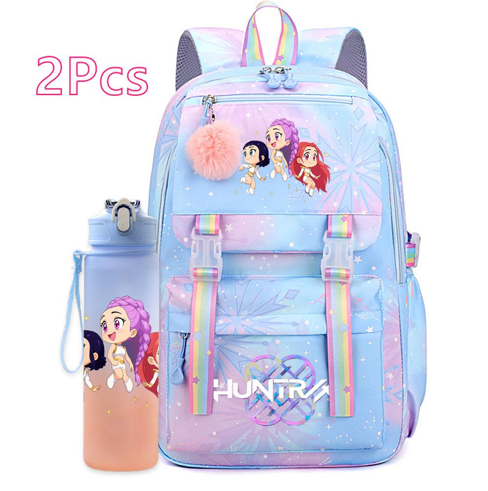 

2Pcs/set Kpop Printed Backpack with 750Ml Water Bottler Large Capacity Travel Bag for Teenager Girl Boy Bookbag Kid Gift Large Capacity Bag Mochila
