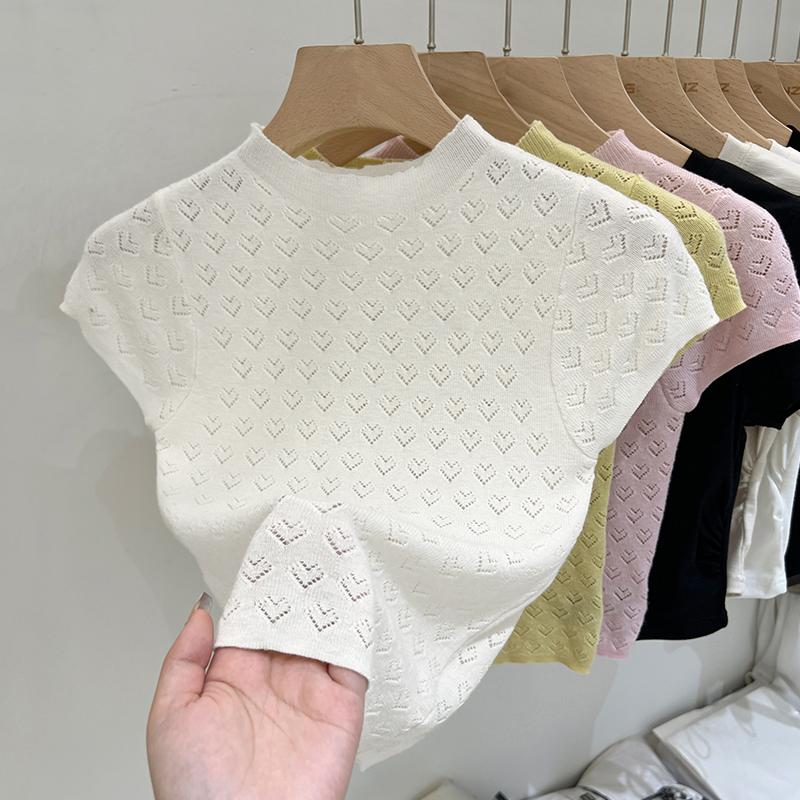 

Тонкий трикотажный свитер из ледяного шелка с рукавами-крылышками, женский, лето 2025, с дизайнерским вырезом, облегающий укороченный топ белый