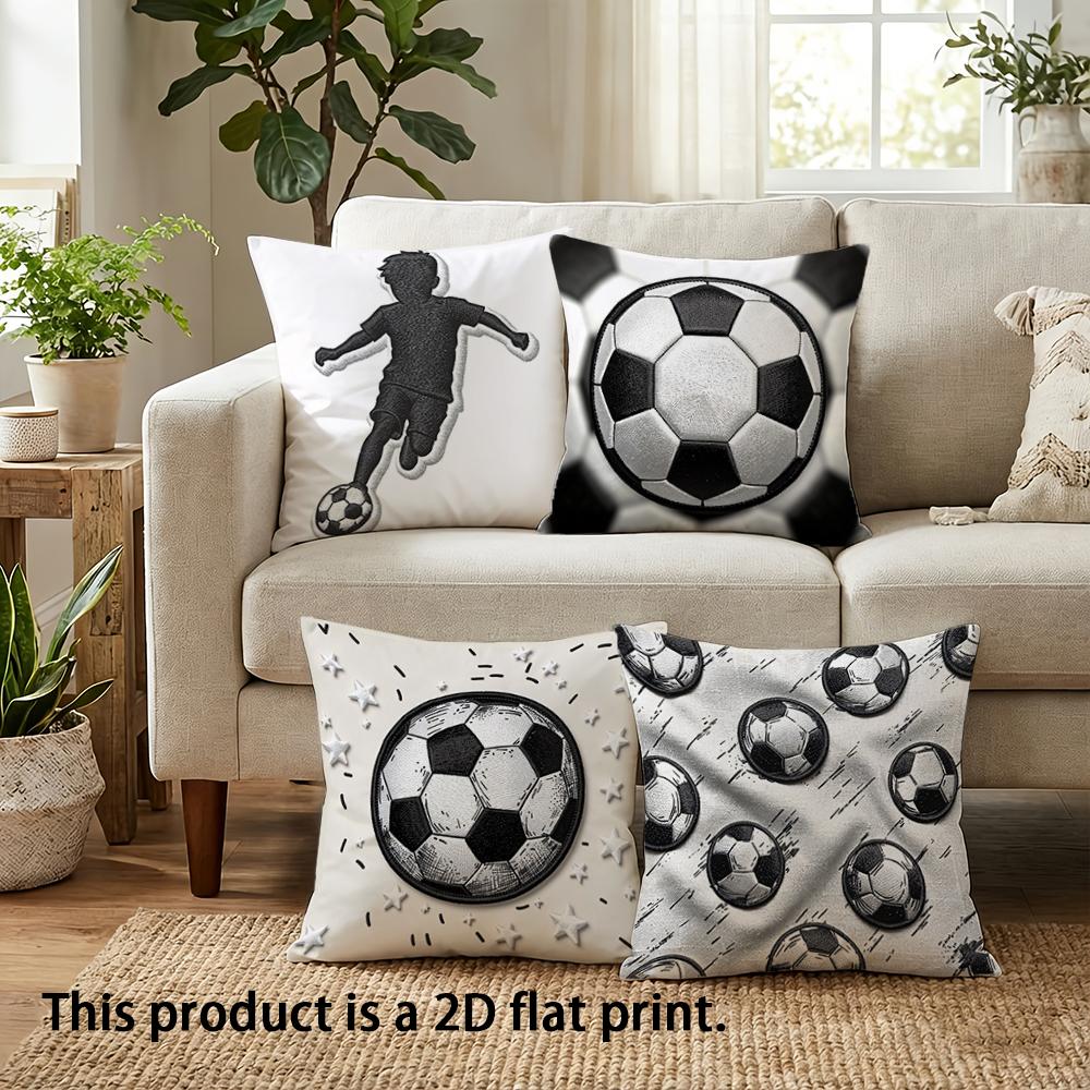 1pc Soccer Themed Throw Pillow Covers 2D Flat Printed Football Decorative Cushion Cases For Sports Fans Home Bedroom Decor