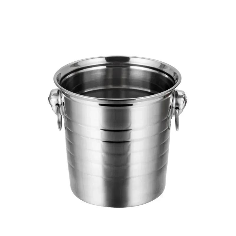 1L/3L/5L Stainless Steel Ice Bucket Portable Ice Chiller Cooler with Comfortable Handle Two-ear Ice Bucket Bar Wine Tooling