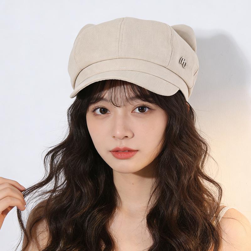 

2026 new cute cat ear gray octagonal hat children autumn and winter beret tide M（56-58cm）
