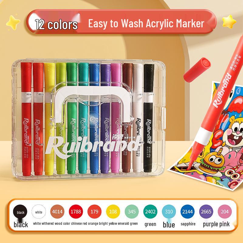 Washable Soft Tip Acrylic Watercolor Marker Pen for Kids - Non-Bleeding, Stackable Colors