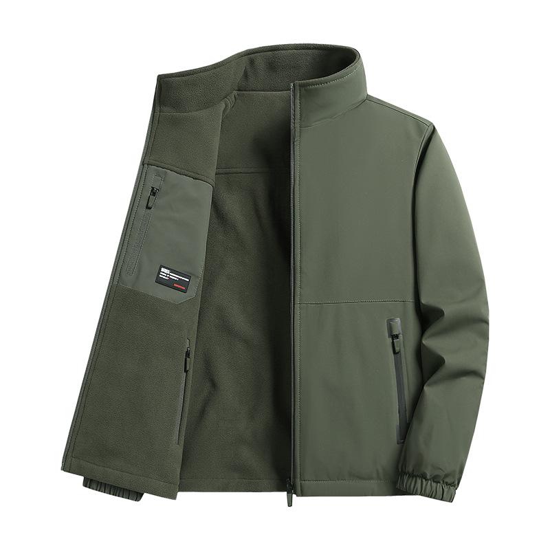 Reversible Plus Velvet Fleece Jacket: Business Casual Stand Collar for Autumn/Winter, Ideal for Middle-Aged Men.