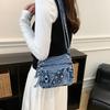 Washed Denim Crossbody Bag for Women Multi-Zipper Star Stud Casual Small Shoulder Purse