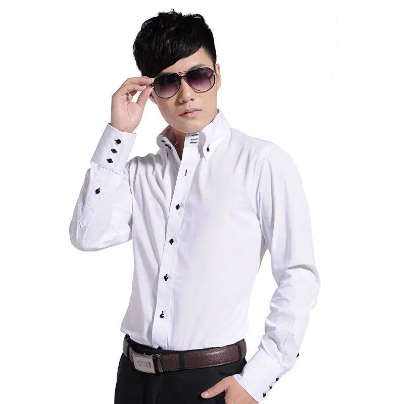Herren Hemd Button-down Kragen Formell Business Langarm Lässig Koreanische Mode Slim Fit Männliche Designer Hemden Weiß