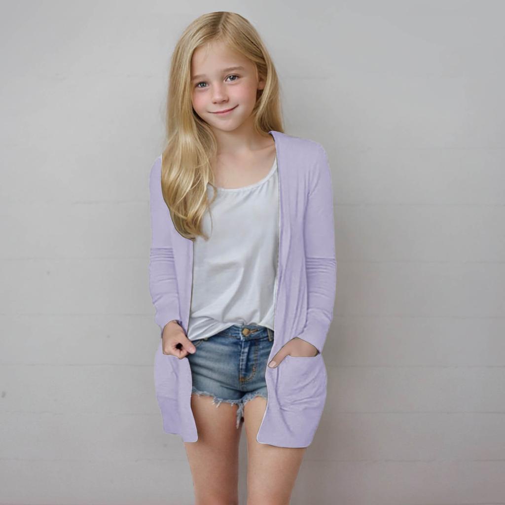 Girls' Long Sleeved Shirt, Loose Casual Shirt, Solid Color Cardigan