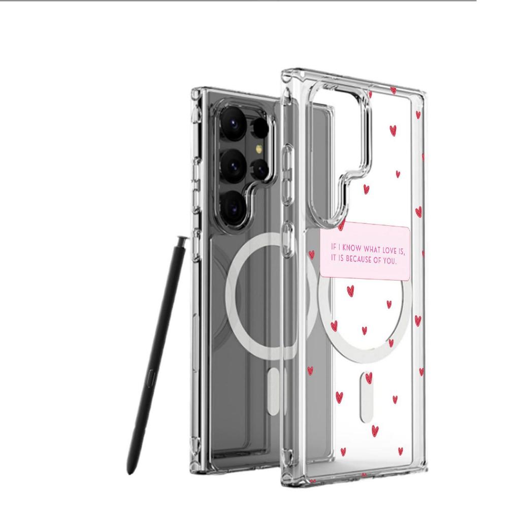 Red Heart Magnetic Transparent Case for iPhone 15/16/17 Pro Max – Full Coverage